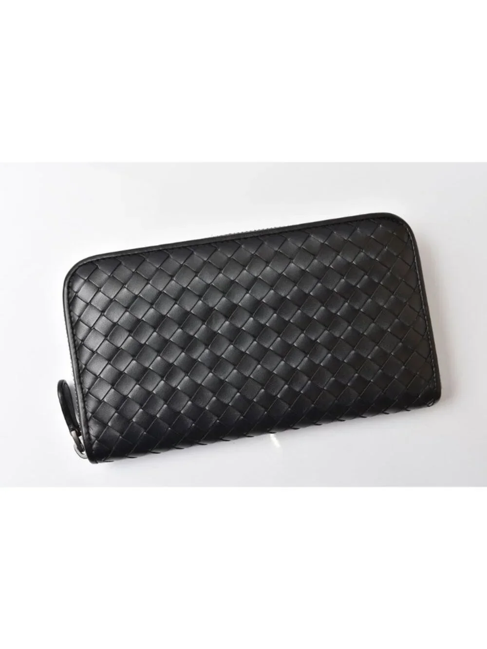 Bottega Veneta Wallet Zip Around Intrecciato Black